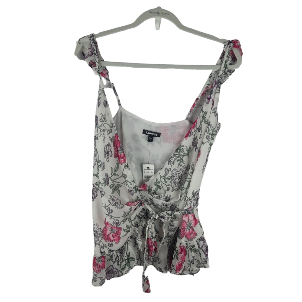 Express V Neck Sleeveless Floral Wrap Blouse Top - Picture 6 of 11